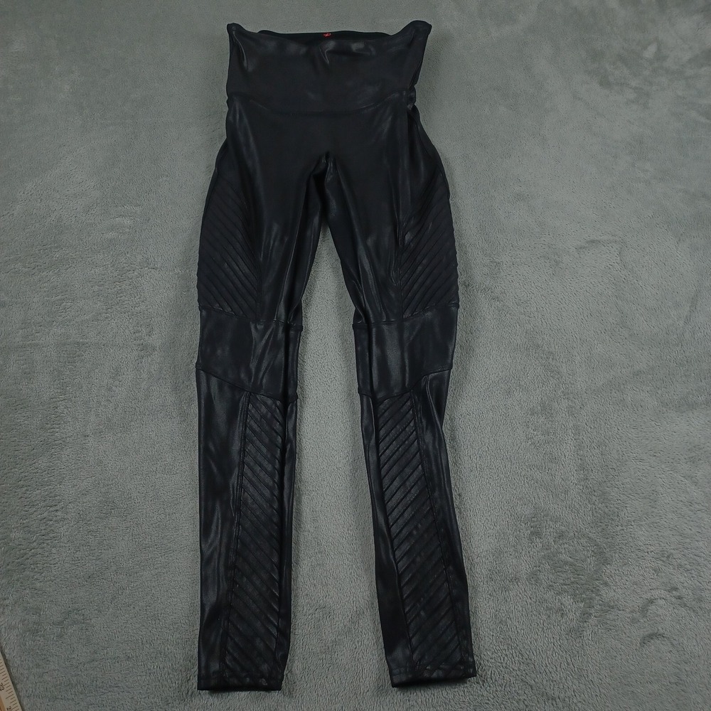 Spanx Leggings Womens‎ Small Black Faux Leather Textured Pull On